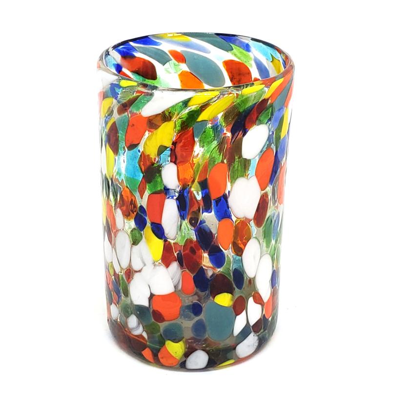 Vasos de Vidrio Soplado al Mayoreo / vasos grandes 'Confeti Carnaval' / Deje entrar a la primavera en su casa con ste colorido juego de vasos. El decorado con vidrio multicolor los hace resaltar en cualquier lugar.